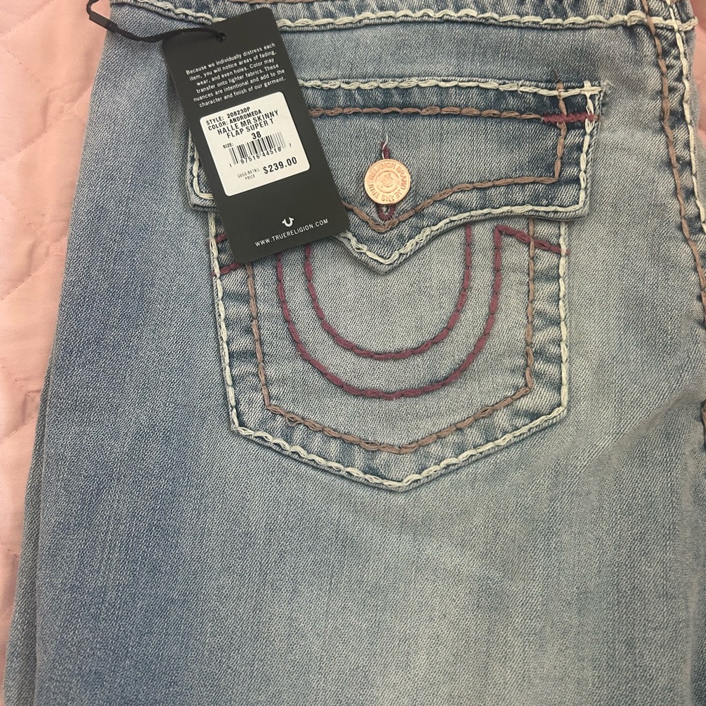 True Religion Denim Boot Cut Jeans with Pink Stitching